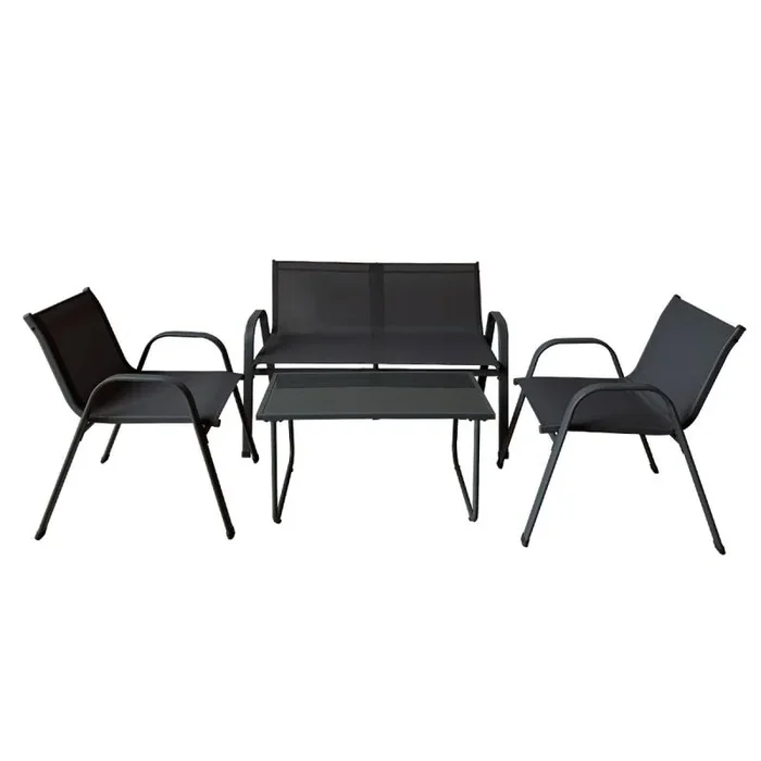 Marbueno set mesa y sillas de jardin acero negro textilene 10468