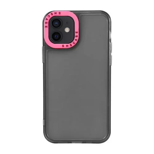 Marco de Lente para iPhone 12 Caja de Teléfono TPU Transparente Contraste de Color (Negro + Rosa Roja)