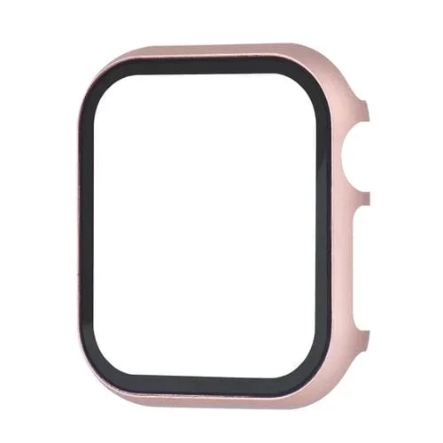 Marco de Metal + Estuche Protector Vidrio Templado para Apple Watch Series SE 2, 6, SE, 5, 4 44mm (Oro Rosa)