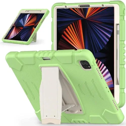 Marco de Pantalla para iPad Pro 12.9 2022/2021 3 Capas PC Silicona a Prueba de Golpes con Soporte (Verde Matcha)