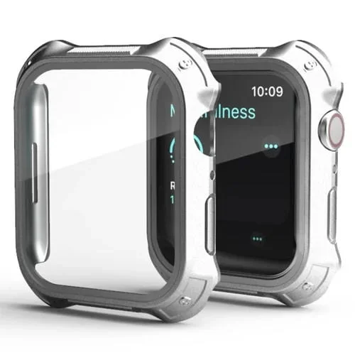 Marco de PC + Estuche Protector con Vidrio Templado para Apple Watch Series 8/7 45mm (Plata)
