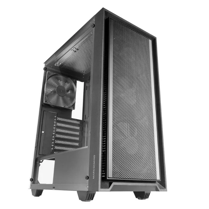 Mars Gaming MC-PMAX, Caja Profesional ATX, 4X Ventiladores FDB 120mm, Panel Frontal Mesh, Ventana Lateral Cristal Templado, Semitorre PC con Diseño Doble Cámara, Soporte Refrigeración Líquida, Negro