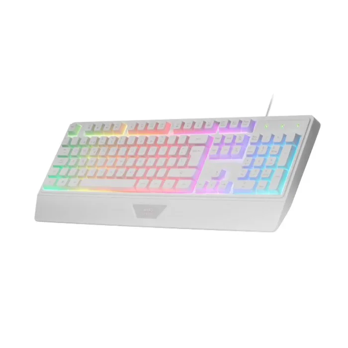 Mars Gaming MK124, Teclado Ergonómico H-Mech, Reposamuñecas Integrado, Iluminación FRGB Rainbow, Teclado Gaming Antighosting Avanzado, Teclado PC Completo Multiplataforma, Idioma Español, Blanco