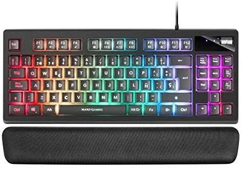 Mars Gaming MKAXES Teclado Compacto TKL H-Mech Iluminación RGB 9 Efectos Reposamuñecas Gel Negro Idioma Español