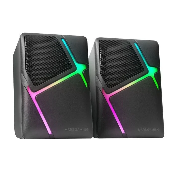 Mars Gaming MS-H, Altavoces Gaming RGB Flow, Drivers Invertidos y Sonido 3D-Surround 10W, Altavoces Compactos con Caja de Control de Volumen, Conexión Universal Jack 3.5mm, Negro