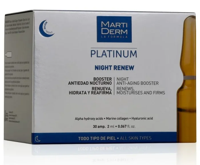 Martiderm Platinum Night Renew, Booster Antiedad Nocturno, 30 ampollas x 2 ml