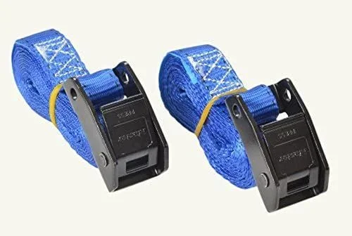 Master Lock 3110EURDATCOL Cinchas de Amarre con Hebilla Reforzada, Correa, Envase de 2, Azul/Amarillo/Rosa/Verde, 2.50 m x 25 mm