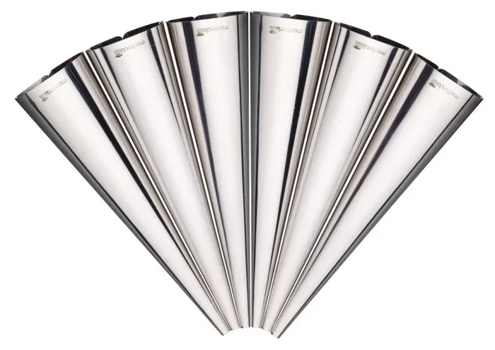 MasterClass Moldes para Cucuruchos de Crema, Acero Inoxidable, Formadores de Cucuruchos Profesionales para Pastelería, Blister, Juego de 6 Piezas, Plata, 14 cm