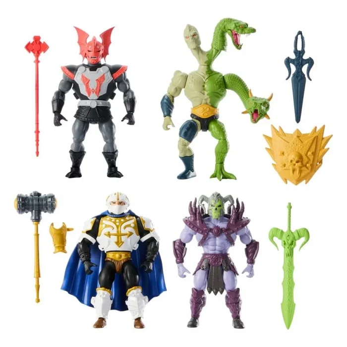 Masters of the Universe Origins Battle – Juego de figuras de acción Eternia (4 unidades, 14 cm, incluye accesorios)