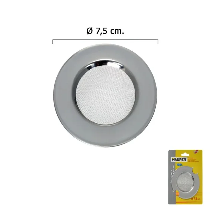 MAURER 4070300 Filtro Cestillo Malla para Lavabo/Fregadero Inoxidable 7,5 cm, Acero aleado, Multicolor, X-Large