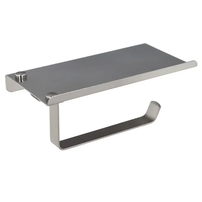 MAURER 5421320 Portarrollos Baño con Estante para Moviles, Color INOX con Efecto Espejo, Autoadhesivo Resistente o con Tornillos, Multicolor