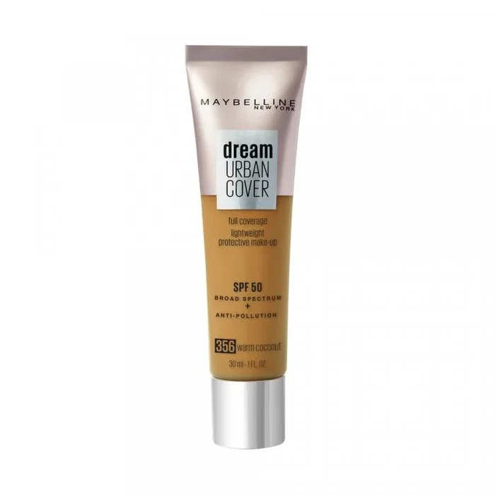 Maybelline, dream urban cover, full cover, cream foundation, 356, warm coconut, spf 50, 30 ml