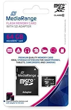 Mediarange MR955 – Tarjeta Micro SDXC de 64 GB, Clase 10, con Adaptador