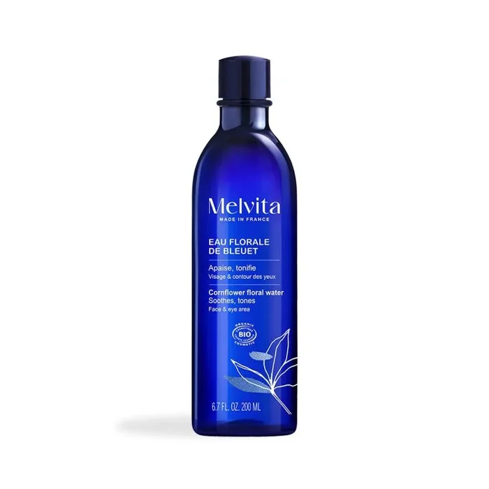 Melvita – Agua Floral de Aciano Natural – Calma y Refresca Ojos Cansados, Reduce Ojeras y Bolsas – Fórmula Sin Perfume, Ideal para Pieles Sensibles – 200 ml