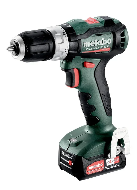 Metabo PowerMaxx SB 12 BL 601046500 – Taladro atornillador de impacto inalámbrico (12 V, 2 x 2 Ah, cargador de batería de litio SC 30 – metaBOX 118, con gancho para cinturón)