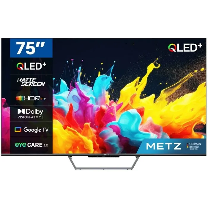 Metz Televisión Smart TV QLED + MQE7600Z 4K UHD de 75 Pulgadas con Google TV y Pantalla Mate antirreflejos Dolby Vision Dolby Atmos HDR Wi-FI TV (Modelo de 2024, Negro)