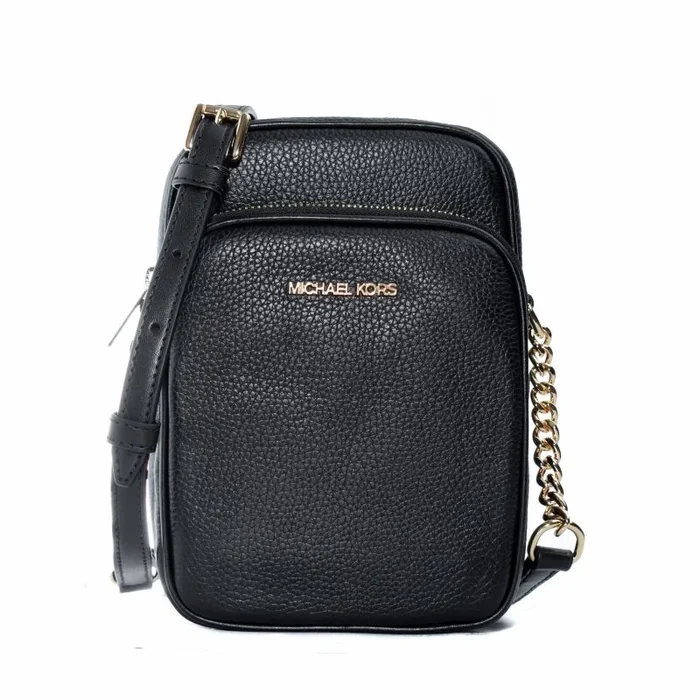 Michael Kors Jet Set Travel Signature – Bolsa Bandolera de PVC con Logotipo Mediano, Negro sólido/Dorado, Jet Set Travel – Bandolera Mediana