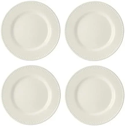 Mikasa Cranborne Juego de 4 Platos de Postre de Gres Crema, Servicio Para 4, Juego de 4 Platos Redondos de 21cm – Aptos para Microondas y Lavavajillas