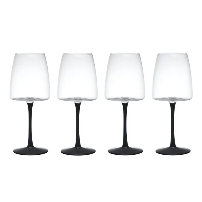 Mikasa Palermo Crystal Juego de 4 Copas de Vino Tinto, 450ml, Tallo Negro, Cristal 100% Libre de Plomo, en Caja de Regalo, Apto para Lavavajillas
