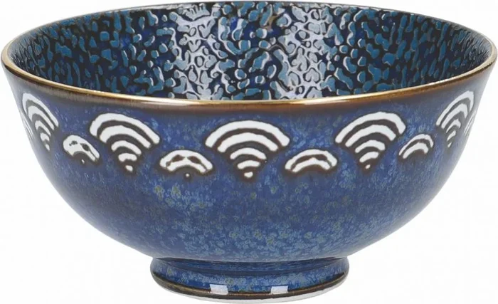 MIKASA Satori Cuencos de Sopa Miso patrón de Onda y Borde Dorado, Porcelana