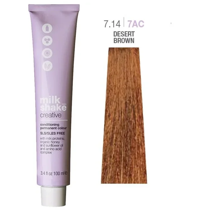 Milk shake, creative, sls/sles-free, permanent hair dye, 7.147ac desert brown, 100 ml