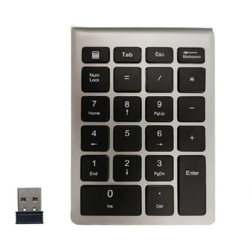 Mini Teclado Inalámbrico Bt304 para Portátil de 22 Teclas 2,4 G (Negro Plateado)
