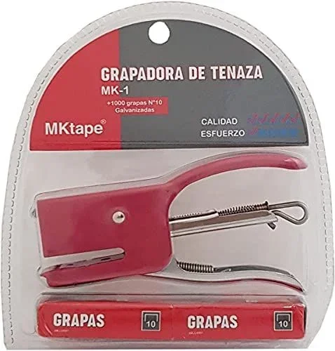 Mktape mk1 pack de grapadora de tenaza mini + 1000 grapas nº 10 – hasta 12 hojas – color rojo