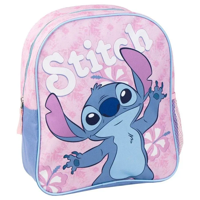 Mochila Infantil Escolar de Stitch – Color Rosa – 25x20x29 cm – Fabricada en Poliéster – Con Cierre de Cremallera – Estampado de Stitch