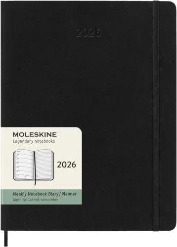 Moleskine Agenda Semanal, Agenda Semanal 2026 12 Meses Con Espacio Para Notas, Con Tapa Blanda y Cierre Elástico, Formato XL 19×25, Color Negro