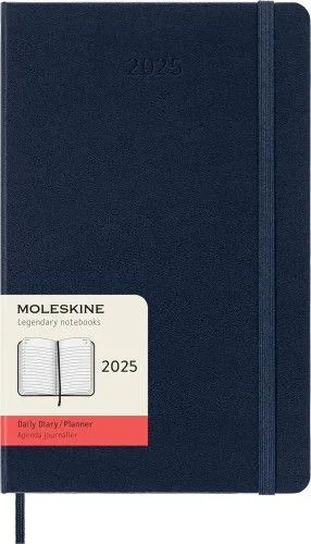 Moleskine Daily Planner, Agenda Diaria 12 Meses 2025, Tapa Dura y Cierre Elástico, Color Azul Zafiro, Formato Grande 13×21 cm