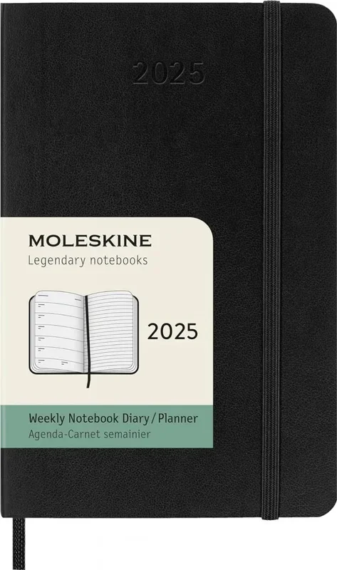 Moleskine Weekly Planner, Agenda Semanal con Espacio para Notas 12 Meses 2025, Tapa Blanda y Cierre Elástico, Color Negro, Formato Bolsillo 9×14 cm