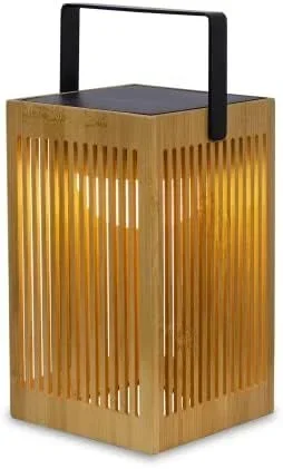 Moovere Lámpara Farol de mesa portátil con asa LED OKINAWA Solar y Batería Recargable con mando para exterior e interior Fibra de Bambú