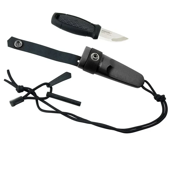 Morakniv STE-12629 Cuchillo de Caza Eldris, Hoja de acero inoxidable Sandvik 12C27 de 5.9 cm y mango de polímero inyectado de color negro. Incluye pedernal, paracord y cierre de seguridad
