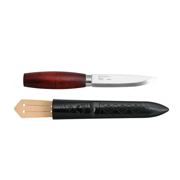 Morakniv STE-13604 Cuchillo bushcraft clásico Número 2 con hoja de alto contenido en carbono, de 10.5 cm de largo, mango de madera y funda de polímero de color negra para ambidiestros
