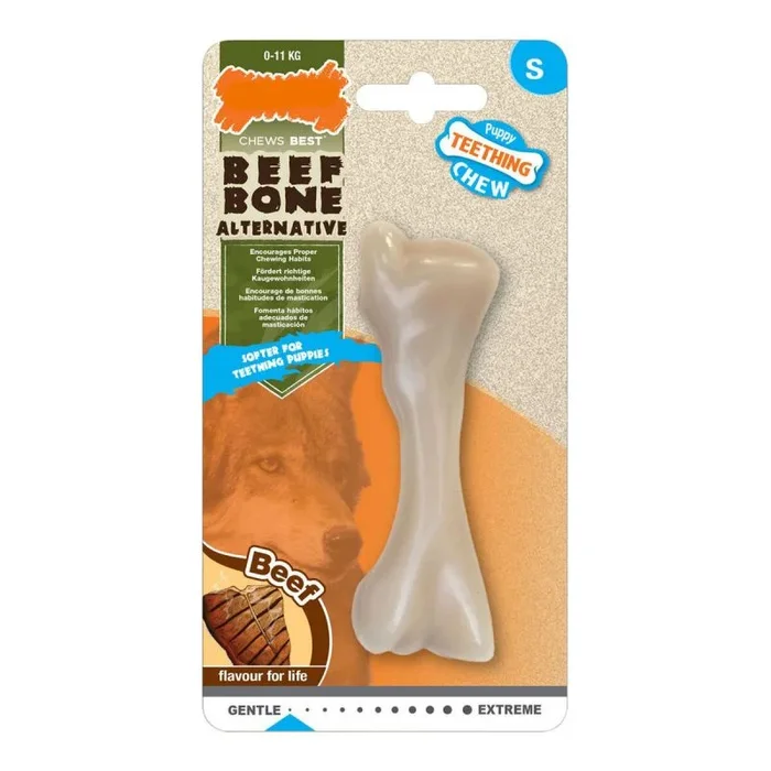 Mordedor de perro nylabone beef bone cachorros talla s termoplástico carne de vacuno