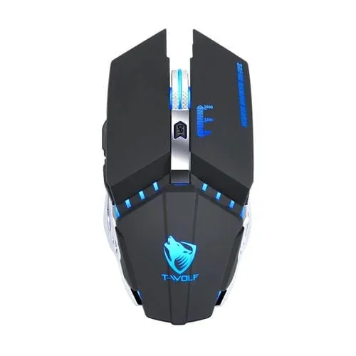 Mouse Inalámbrico T-Wolf Q15 6 Botones 1600 Dpi Recargable Mute Office Gaming con 7 Colores de Respiración (Negra)