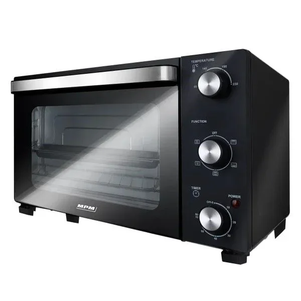 MPM Horno eléctrico independiente de 22 litros, recirculación, mini horno, temporizador, 230 °C, 1300 W, color negro