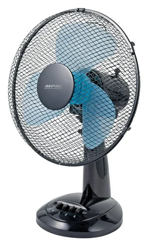 MPM MWP-16/C MWP-16C Ventilador portátil de sobremesa oscilante, 3 velocidades, 34cm, 40W, 40 W, Polímero Libre de BPA, Negro/Azul