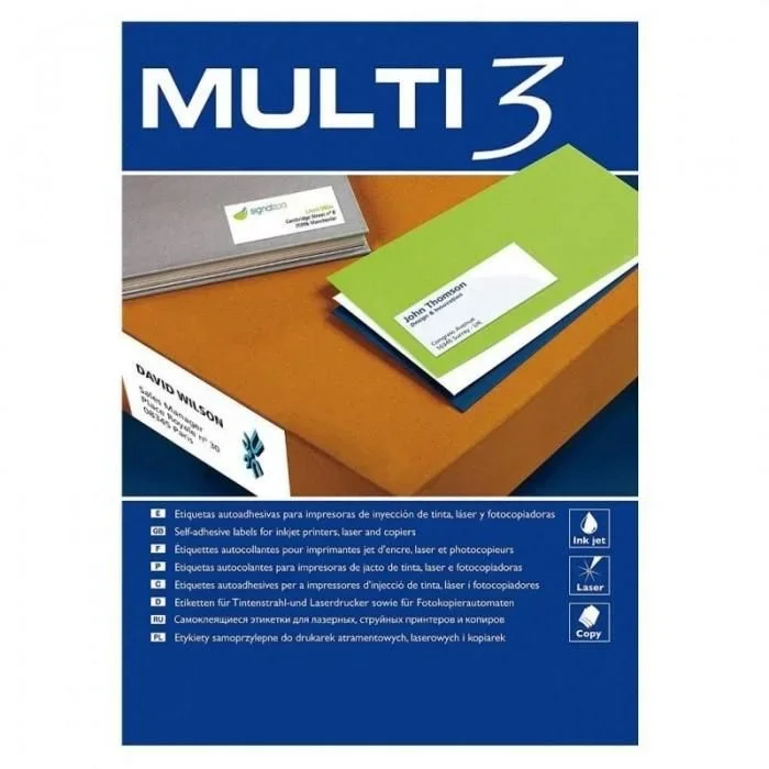 MULTI 3 10523 – Etiquetas adhesivas para impresión, inkjet laser y fotocopiadoras – Medida 105 x 35 mm, pack de 500 hojas