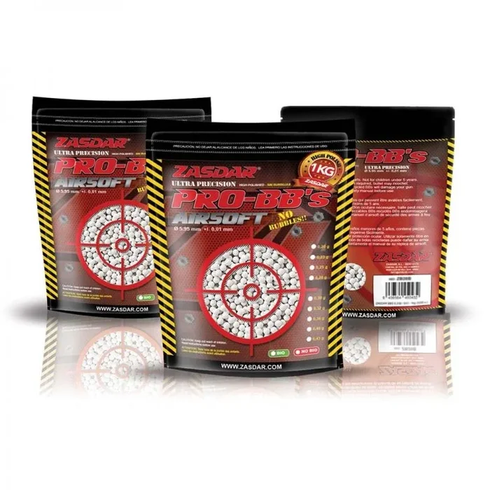 Munición Airsoft Bolas BBS 6mm Plastico Pro-Bb’s Zasdar 0,43 – Bolsa 1 Kg. 2325 Bolas
