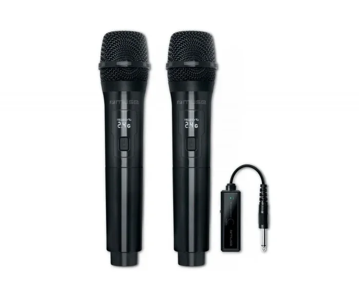 MUSE MC50WI, Pack de Dos Microfonos inhalambricos con Display de LED Blanco. Transmision 2,4 g. Bateria Recargable en el microfono y en el Receptor.