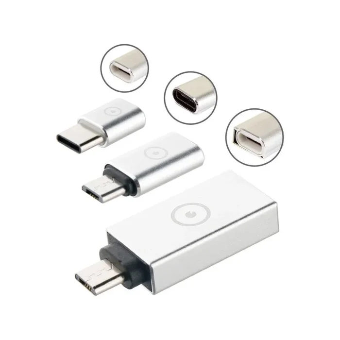 Muvit pack adaptador usb otg 3,0 a micro usb+micro usb a tipo c+ tipo c a micro usb plata
