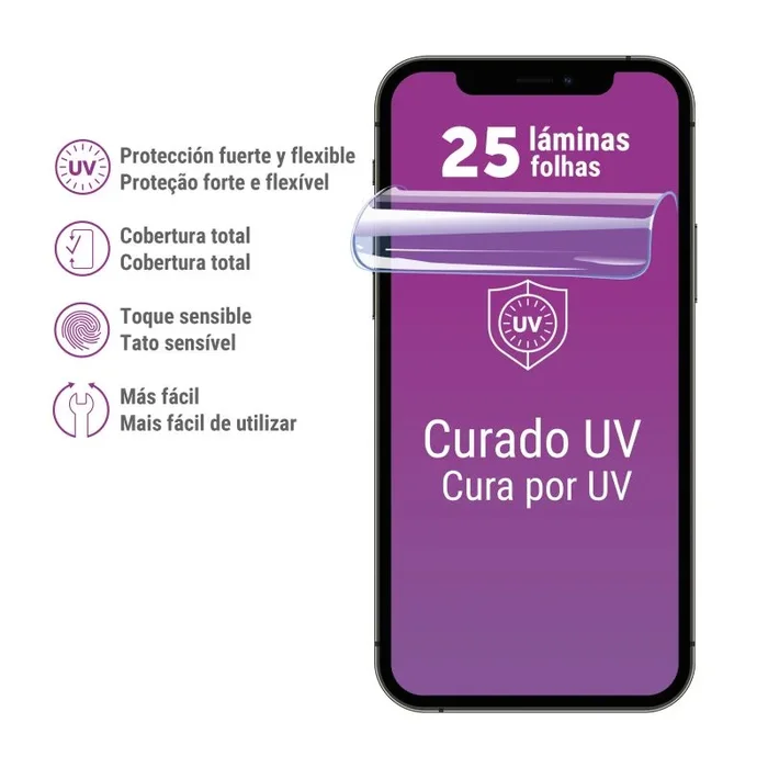 Muvit screen láminas hydrogel protector pantalla uv (curado) tamaño s hasta 6,8″(120*180mm)