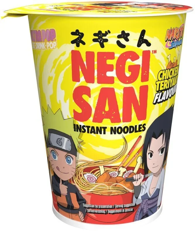 Naruto Ultra Pop Instant Noodles Sabor Pollo Teriyaki de Naruto y Sasuke, fideos con sabor a pollo de 65g