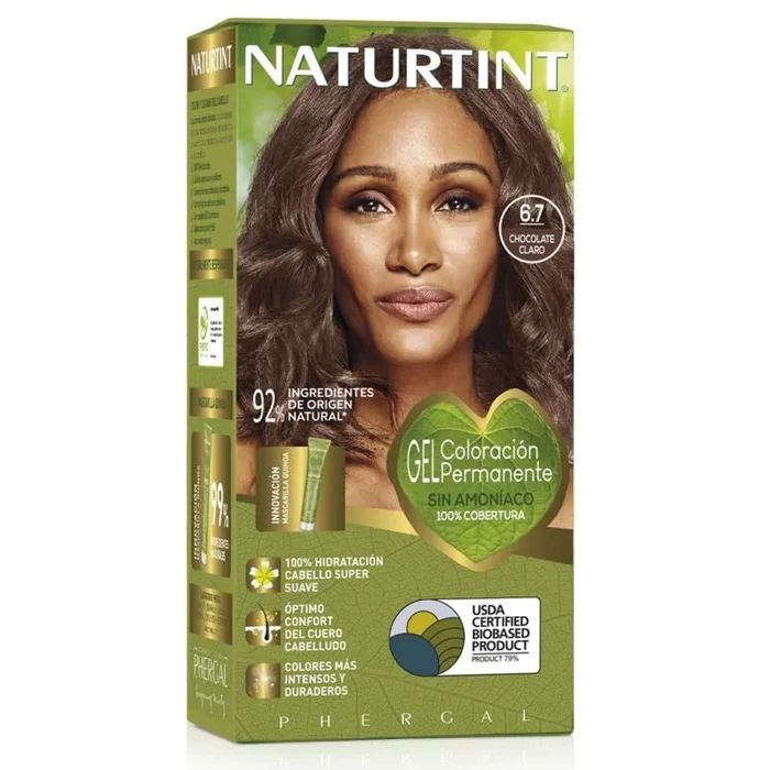NATURTINT Biobased, Coloración Permanente Sin Amoniaco, 100% Cobertura de Canas, Tinte para el Cabello con Ingredientes Naturales, Color Intenso, Natural y Duradero, 6.7 Chocolate Claro, 170ml