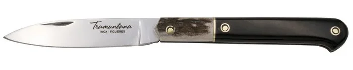 Navaja Cabritera Tramuntana Knives TK-34 , fabricación española, mango de Ciervo y Búfalo, hoja de acero inox 420 de 8.5 cm, con caja de presentación. Ref. TK-34.
