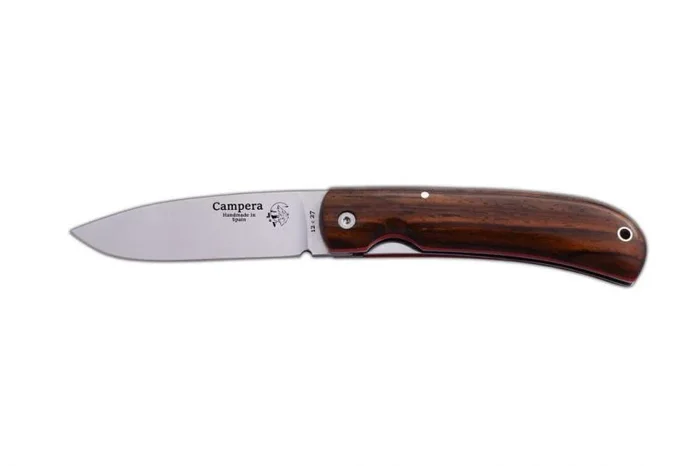 Navaja CAMPERA J&V con mango de Madera natural de cocobolo, hoja de 8,7 cms, Herramienta de Camping para Pesca, Caza, Actividad Deportiva