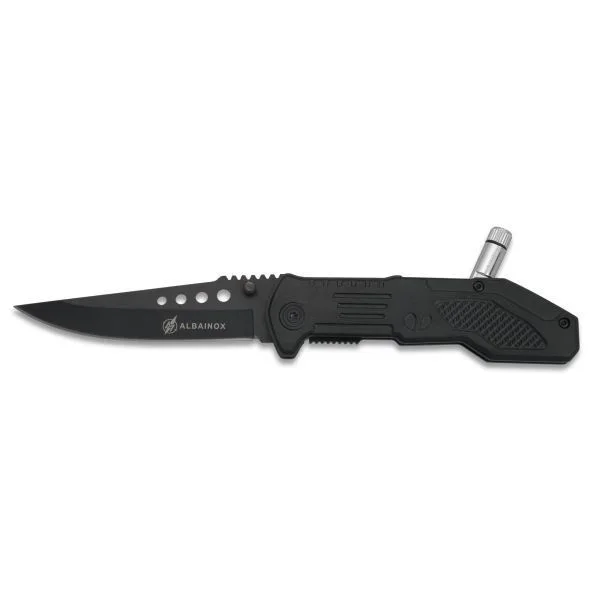 Navaja Cuerpo Especial Martinez Albainox con Mango de Aluminio y Hoja de Acero Inox de 8.7 cm. Incluye Linterna Led y Clip, en caja a color 19212