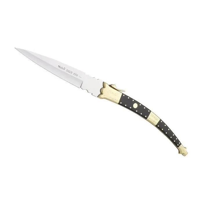 Navaja de colección Muela, MB MB-16M, cachas de madera prensada negra y latón, 16 cm de hoja, 36 cm de tamaño total + tarjeta multiusos de regalo