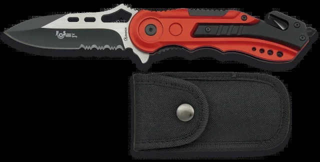 Navaja de Seguridad Martinez Albainox Roja con mango de aluminio, sistema FOS y hoja de acero inoxidable de 8.1 cm. Incluye funde nylon 19495-A